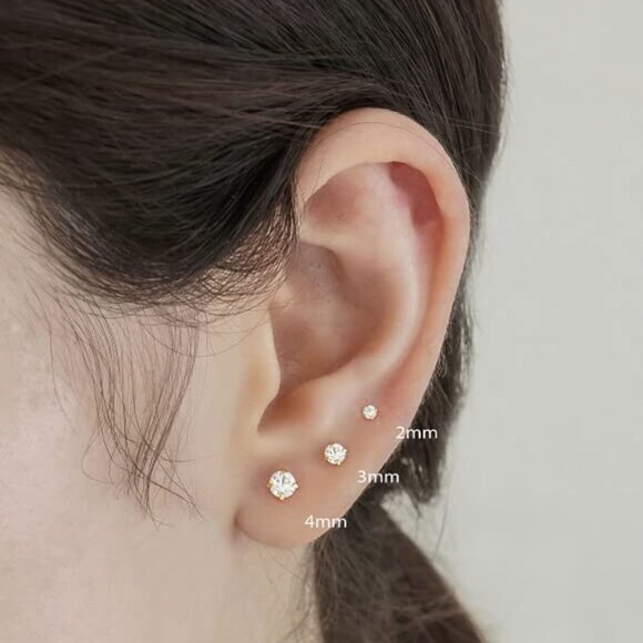 Tiny Silver 3mm CZ Flatback Cartilage Earrings with Screw Back for Helix Tragus - Picture 3 of 7